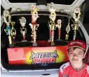  ?? Picture: SUPPLIED ?? LOUD AND CLEAR: Reagan van Greunen poses with the trophy he was awarded for winning the stock one class finals this past weekend.