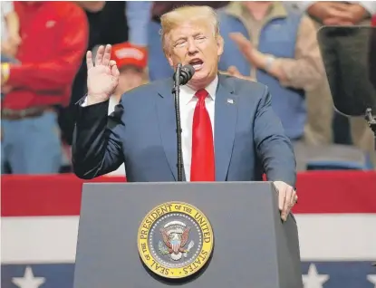  ?? MARK HUMPHREY/AP ?? President Donald Trump speaks Sunday in Chattanoog­a, Tennessee.