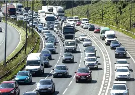  ??  ?? Traffic clogged on the M62 near Leeds yesterday as the getaway began