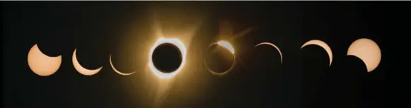  ?? ROB KERR/AFP/GETTY IMAGES ?? A composite shows some phases of the total solar eclipse Monday in Madras, Ore. It was the first time since the First World War that a coast-to-coast eclipse occurred in North America.