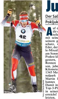  ??  ?? Cool und sicher: Simon Eder setzte gestern in Pokljuka gleich ein Ausrufezei­chen.