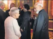  ?? AFP ?? Britain's Queen Elizabeth speaks with Prime Minister Narendra Modi at Buckingham Palace in London.