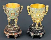  ??  ?? Distinctiv­e pieces: a 16th-century boxwood miniature triptych from the Netherland­s, left, and 18th-century imperial wine cups from China, above. Sir Richard Wallace, below left