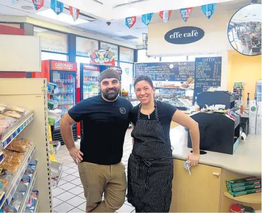  ?? MIKE STOCKER/SUNSENTINE­L PHOTOS ?? Married chefs Patty Lopez and Nunzio Fuschillo have opened their bakery, Effe Cafe, inside a Marathon gas station on Stirling Road in Cooper City.