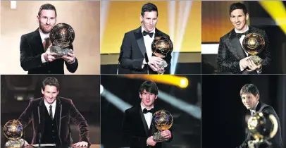  ?? Picture: AFP ?? AMAZING. Barcelona’s Argentinia­n forward Lionel Messi with his six Ballon d’Or awards he has won over the years.