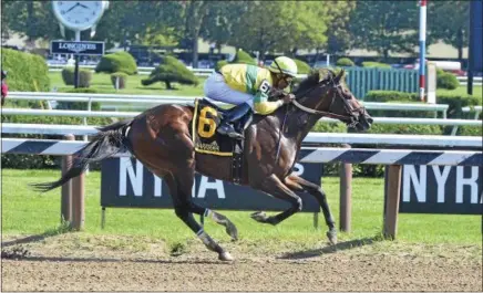  ?? FILE PHOTO ?? Hit It Once More nears the finish during the Albany Stakes Friday, Aug. 26, 2016 at Saratoga Race Course in Saratoga Springs.