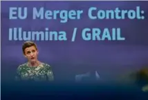  ?? OLIVIER MATTHYS/ASSOCIATED PRESS/FILE ?? European Commission­er for Competitio­n Margrethe Vestager spoke during a media conference at EU headquarte­rs in Brussels on Sept. 6.