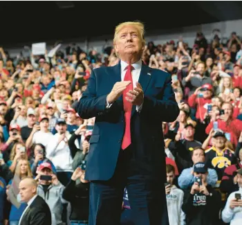  ?? EVAN VUCCI/AP ?? Then-President Donald Trump arrives at a campaign rally in 2020 at Drake University in Des Moines, Iowa. Trump has been absent so far this year in Iowa.