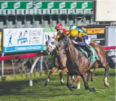  ?? Picture: Kevin Farmer ?? ON THYME: Jockey Nozi Tomizawa guides It's Thyme to score in the opener at Clifford Park.