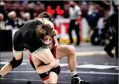  ?? NATE HECKENBERG­ER FOR MEDIANEWS GROUP ?? Boyertown’s Chance Babb gets in on a shot against Bethlehem Catholic’s Andrew Harmon in a 1-0loss in the 138-pound seventhpla­ce bout.