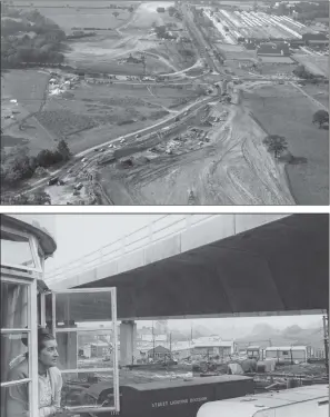  ?? PICTURES: GETTY IMAGES. ?? CHANGE OF LANDSCAPE: Top, the M1 under constructi­on near Watford; above, Eva Peace looks out of the window of her flat in Gilda Court, Mill Hill, London, at the newly-built M1 motorway flyover at Five Ways on November 24, 1969. Her flat was only 15 feet from the structure.