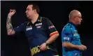  ?? Photograph: Luke Walker/ Getty Images ?? Kim Huybrechts (left) condemned Ian White to an another early exit at the world championsh­ip.
