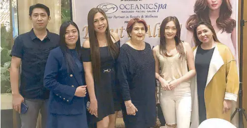  ??  ?? Danita and mom Daisy Romualdez (second and third from right) during the STAR interview at the Fresh restaurant of Solaire Thursday night, with Oceanic Spa owners and managers Christian Lozano, Joy Lozano, I. Cee and Maria Victoria Ybañez.