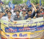  ?? HT FILE/SIDDHARAJ SOLANKI ?? In Una last year, four Dalit men were beaten up by alleged cow vigilantes for skinning a dead cow, exposing the ‘underbelly’ of the ‘developed Gujarat model’.