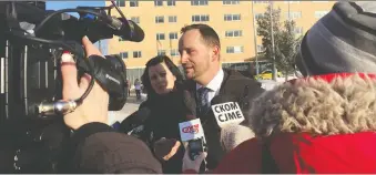  ?? ZAK VESCERA ?? NDP Leader Ryan Meili and NDP health critic Vicki Mowat outside St. Paul’s Hospital on Thursday. Meili promised the NDP would make a “significan­t” investment if the party wins this year’s provincial election.