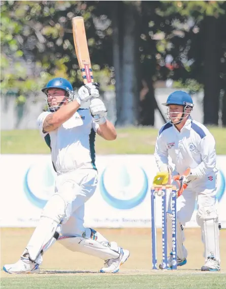  ?? Picture: JODIE HENDERSON ?? Helensvale's Ben Daley hits out as his team puts Broadbeach Robina to the sword.