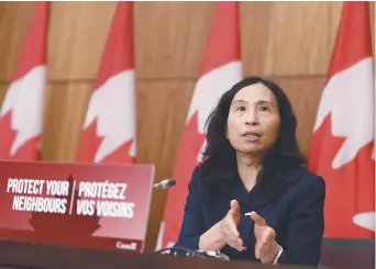  ??  ?? L’administra­trice en chef de l’agence de la santé publique du Canada, Theresa Tam, en conférence de presse à Ottawa, vendredi. - La Presse canadienne: Justin Tang