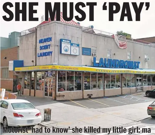  ??  ?? 4-year-old Reyna Candia (inset) was struck by a car and killed outside of Heaven Scent Laundry in Bushwick on Sunday.