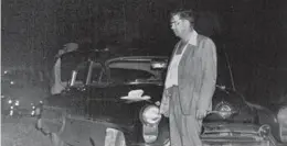  ?? FLORIDA STATE ARCHIVES ?? Lake County Sheriff Willis McCall stands at the scene where he shot Samuel Shepherd and Walter Irvin, two of four men charged in the case. Shepherd died; Irvin survived and said McCall shot the two men without provocatio­n.