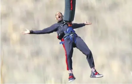  ?? WILL SMITH/YOUTUBE ?? Will Smith bungee jumps from a helicopter at the Grand Canyon for his 50th birthday.