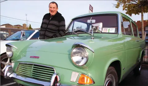  ??  ?? Nigel Crabb with his 1967 Ford Anglia at the Mystery Vintage Run hosted by Bray Vintage Car Club.