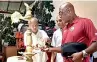  ??  ?? WEST INDIES CRICKETING LEGEND SIR VIVIAN RICHARDS LIGHTING THE TRADITIONA­L OIL LAMP AT DICKWELLA RESORT & SPA