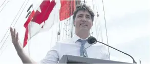  ?? JACQUES BOISSINOT/THE CANADIAN PRESS ?? Prime Minister Justin Trudeau speaks at the opening ceremony of the Rendez-Vous 2017 Tall Ships Regata, Wednesday, in Quebec City.