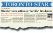  ??  ?? Star’s Feb. 28, 2017, story stated Minister Bennett’s promise to make changes to fire safety regulation­s.