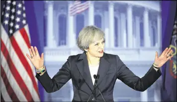  ?? MATT ROURKE / ASSOCIATED PRESS ?? British Prime Minister Theresa May arrives to speak at the Republican Congressio­nal retreat in Philadelph­ia Thursday.