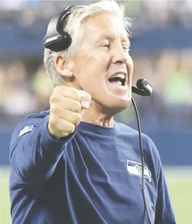  ?? KIRBY LEE / USA TODAY SPORTS ?? Seattle Seahawks head coach Pete Carroll won two national championsh­ips at the University of Southern California,
captured one Super Bowl and nearly another the following year. And at 67, Carroll says he’s not done coaching.