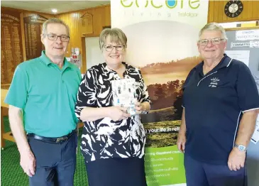  ??  ?? Trafalgar Golf Club Seniors captain Harold McNair, Debra Beary representi­ng major sponsor and Trafalgar Golf Club Seniors president Bill Taylor helped ensure the club’s veteran’s golf classic was a success.