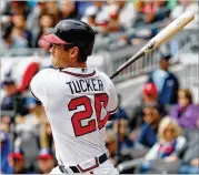  ?? KEVIN C. COX / GETTY IMAGES ?? Preston Tucker has been solid keeping left field warm for No. 1 prospect Ronald Acuna. Tucker was perhaps the team’s best power hitter in the first week.