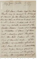  ??  ?? Jane Austen (-) - Lettre à sa nièce Anna Austen, - octobre  - Adjugé :   £ (environ   €)