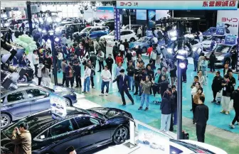  ?? LIU ZHIFENG / FOR CHINA DAILY ?? Members of the public visit an auto expo in Dongying, Shandong province, on April 11.