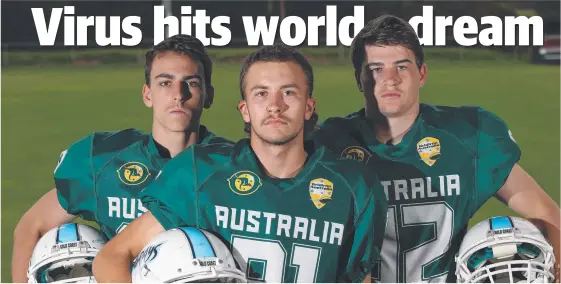  ?? Picture: GLENN HAMPSON ?? Gold Coast teenagers Max Cussen, Aidan Dobosch and Kane Mackin are members of the Australian junior squad.