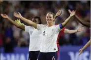  ?? FRANCISCO SECO — THE ASSOCIATED PRESS ?? France’s Amandine Henry celebrates at the end of the Women’s World Cup round of 16 soccer match between France and Brazil at the Oceane stadium in Le Havre, France, Sunday. France beat Brazil 2-1.