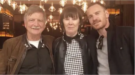  ??  ?? Michael Fassbender and his parents Josef and Adele at Dunloe Hotel &amp; Gardens