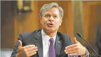  ?? PABLO MARTINEZ MONSIVAIS/ASSOCIATED PRESS FILE PHOTO ?? FBI Director nominee Christophe­r Wray testifies on Capitol Hill in Washington at his confirmati­on hearing before the Senate Judiciary Committee.