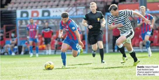  ?? (Pics: John Steven) ?? Battle Adam Frizzell had Airdrie’s best chance against Spiders