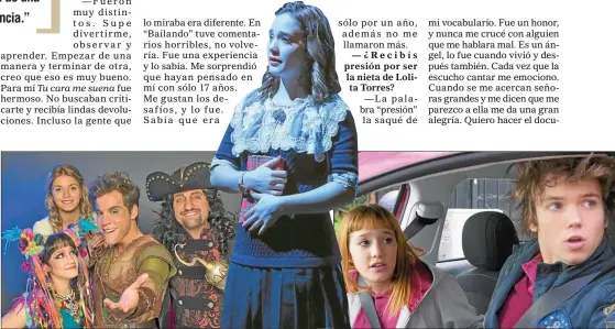  ??  ?? CAMBIOS. Angela en Peter Pan, que vuelve al Gran Rex. En la piel de Anna Frank en el 25 de Mayo. En Esperanza mía con Franco Masini.