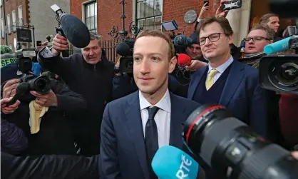  ??  ?? Facebook’s Mark Zuckerberg in Dublin after a meeting with politician­s to discuss regulation. Photograph: Niall Carson/PA