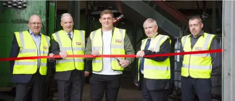  ??  ?? Stafford Fuels opens new €3 million smokeless fuel manufactur­ing facility in New Ross (from left): James Moore financial director, Seamus Power key account manager, local Leinster rugby star Tadhg Furlong, managing director Andy Maher and John Kehoe...