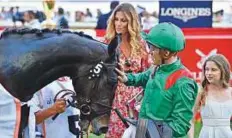  ?? Clint Egbert/ Gulf News ?? ■ Christophe Soumillon with Vazirabad won the Dubai Gold Cup ( Group 2) race at Meydan on Saturday.