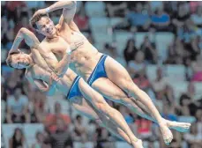  ?? FOTO: DPA ?? Zum letzten Mal synchron: Patrick Hausding (vorne) und Sascha Klein, die bei der WM in Budapest Bronze holten.