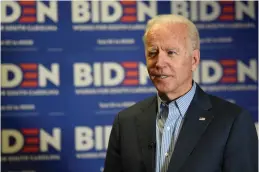  ?? Associated Press ?? ■ Democratic presidenti­al candidate former Vice President Joe Biden speaks during an interview on Saturday in Florence, S.C.