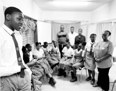  ?? CONTRIBUTE­D PHOTOS ?? Paul Daniels, Orberlin High School’s head boy addresses the group.