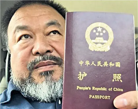  ??  ?? The photograph Ai Weiwei posted on Instagram yesterday. His passport was confiscate­d more than four years ago by Chinese authoritie­s, preventing him from travelling abroad