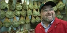  ??  ?? Ravenna-born chef Gabriele Paganelli inside the prosciutto room.