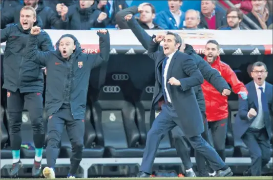  ??  ?? EL MOMENTO. La victoria por 0- 3 en el Santiago Bernabéu supuso dar la vuelta a la tortilla de una situación que en agosto era caótica.