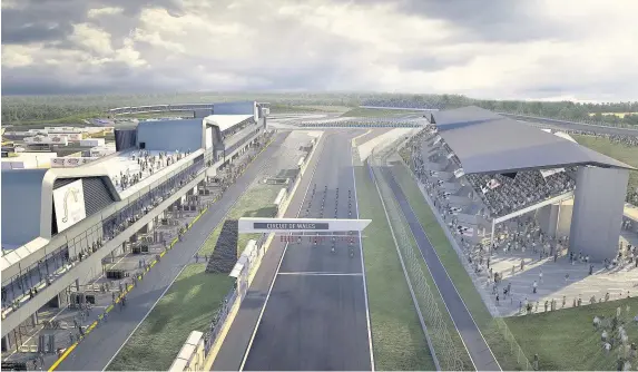  ??  ?? > An artist’s impression of the main track at the proposed Circuit of Wales that could be built near Ebbw Vale